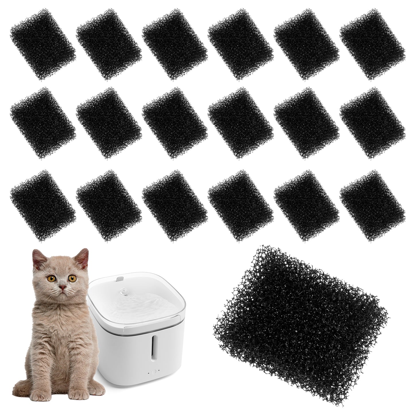 cobee 30 Pcs Pet Fountain Replacement Filter, Black Replaced Foam Filters 4 * 3 * 1cm Filter Sponge, Square Small Sponge Filters Compatible With Wireless Pump Pet Water Fountain For Cat And Dog