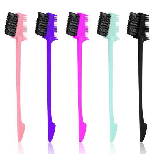 Molain Molain 5 Pcs Hair Edge Brush Double Sided Control Hair Brush Comb Combo Edge Control Brush Hair Set for Woman Smooth Comb Grooming Hair Styling Edge Back Brushing, Colorful(Triple Head)