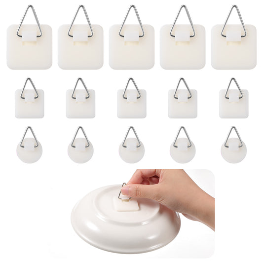 JIYIN 15 Pack Adhesive Picture Hangers, Pictures Hanging Hooks Without Nails Invisible Adhesive Wall Plate Hangers Sticky Picture Hanger for Displaying Photo Frame Foamboard Plate Wall Art Decor