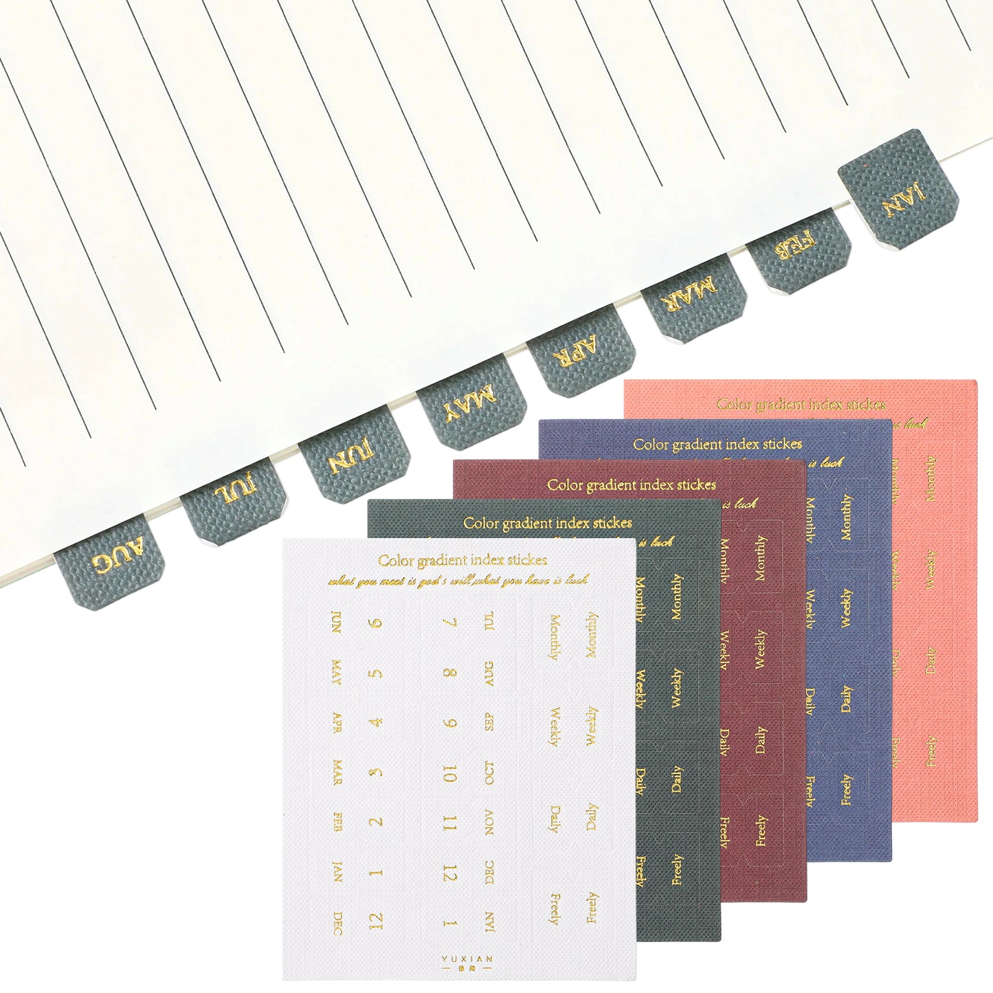 WJIAAA 10 Sheets Planner Monthly Tabs,Self Adhesive Month Tabs Stickers for Planners Office Study Notebook Office Supplies