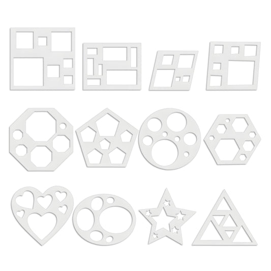 LIQWEI 12Pcs Drawing Geometric Stencils, 5.1in Plastic DIY Paint Template