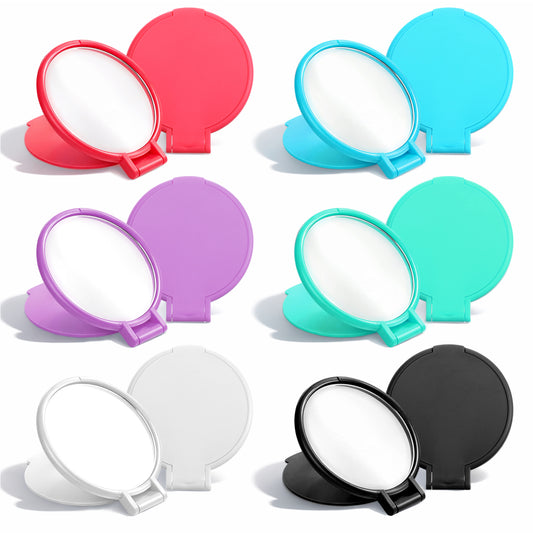 SHENLIU 6 Pcs Compact Mirrors Bulk, 2.4 in Mini Pocket Mirror Small Round Folding Mirrors Portable Travel Makeup Mirror for Women Girls Travel Daily Use Party Favors
