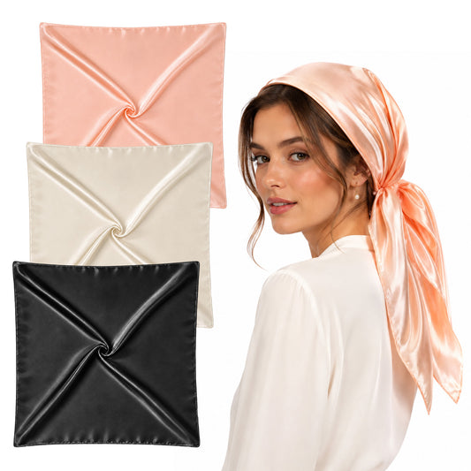 HJZHII 3Pcs Large Square Satin Head Scarf, 35" Square Silk Like Head Scarf Men's Women's Wild Rag,Breathable Fashion Bandana for Hair Wrapping