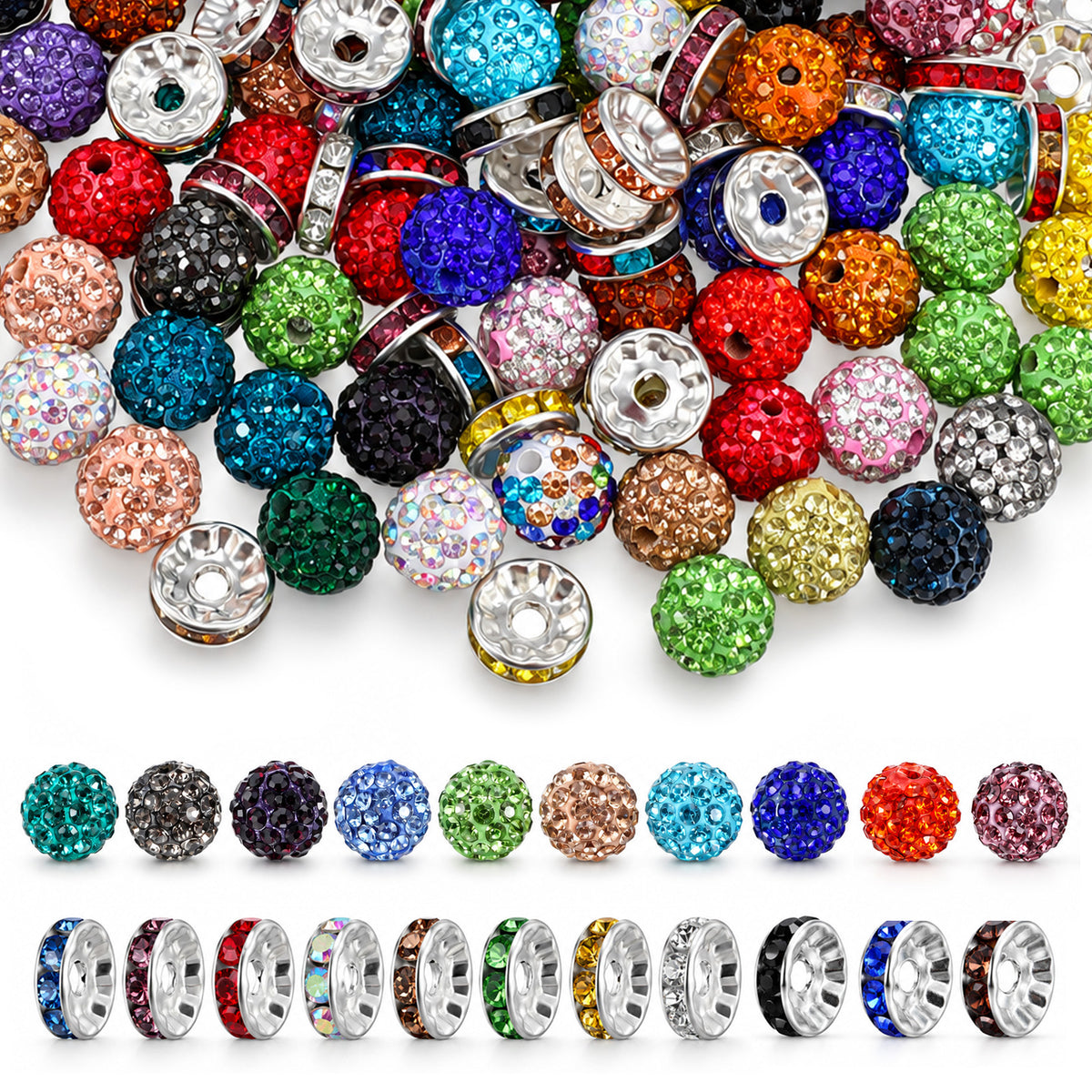 IANFAN 160pcs Large Hole Rhinestone 10mm Spacer Beads for Jewellery Making