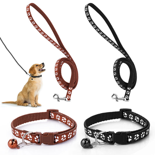 Molain 2Pcs Dog Cat Collar and Leash Set, Adjustable Pet Dog Cat Collar with Leash Quick Release Clip Buckle Collar for Small Dog Cat Puppies Kittens (Black+Brown)