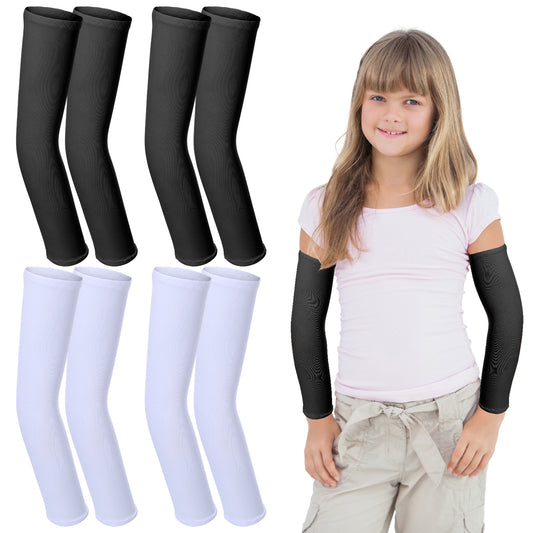 HJZHII 4 Pairs Arm Sleeves for Kids, Volleyball Arm Sleeves, Compression Arm Sleeve Sun Sleeves for Basketball Football Baseball Volleyball Youth Boy Girl Sports UV Protection Sleeve Cooling