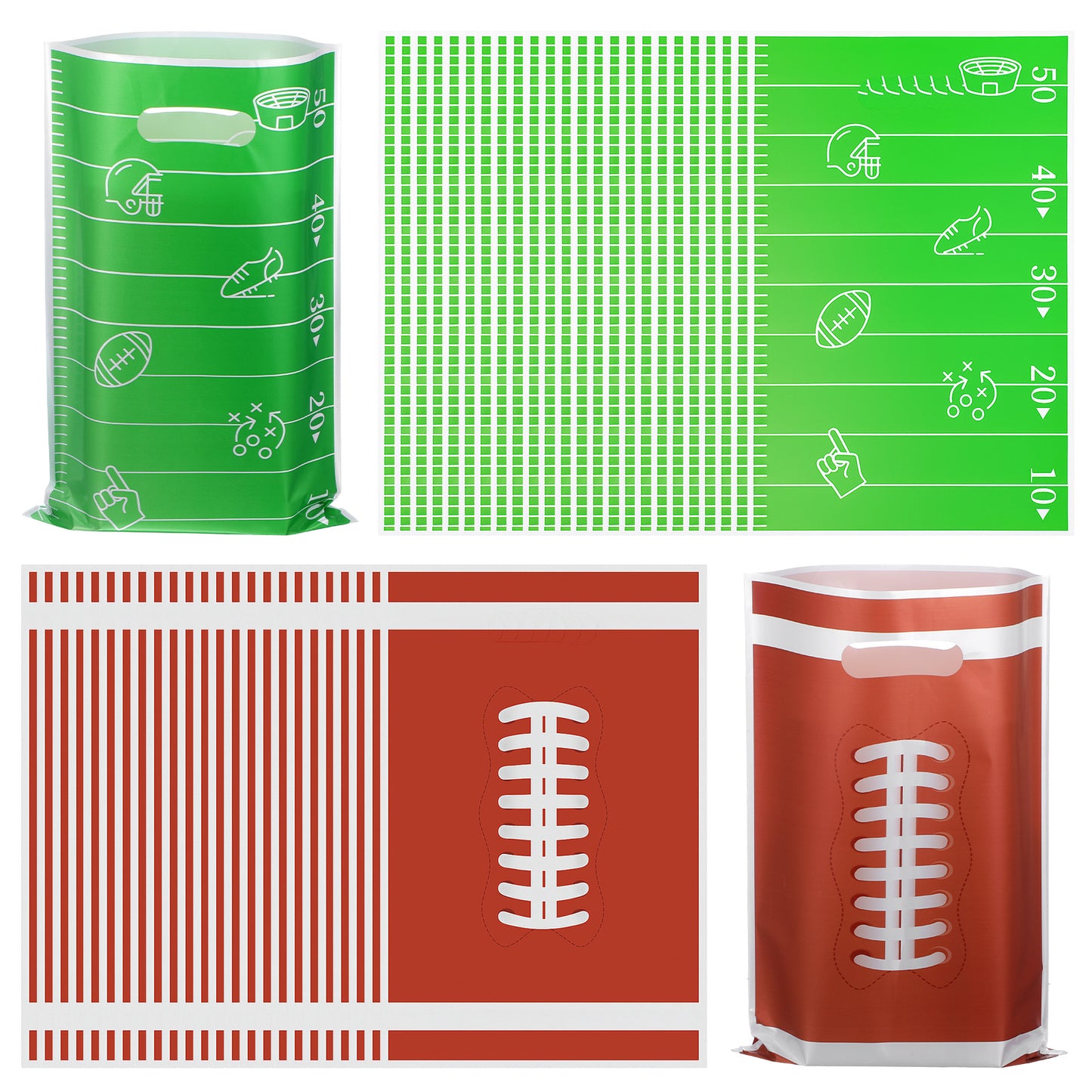 XLIUAX 50Pcs Football Goodie Bags, Football Theme Party Favor Bag with Handle Treat Candy Gift Bags Decorations for Team Games Sports Events Birthday Party Supplies, 6.7" x 9.8"