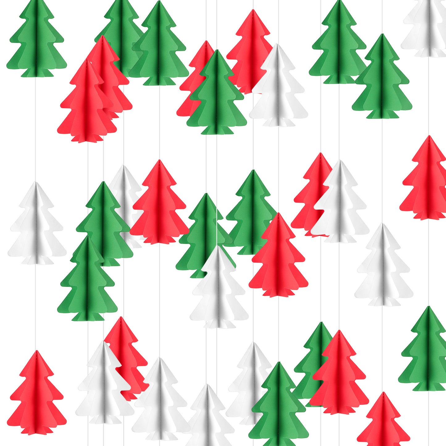 GEEHUA 2Pcs Christmas Decorations, 3D Christmas Tree Paper Streamers Party Decoration Red White Green Tree Garland for Xmas Hanging Banner Backdrop Baby Showers Christmas New Year Party Decorations