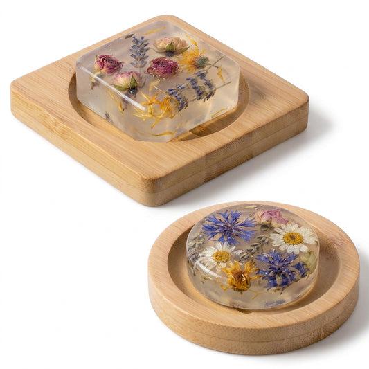 HJZHII 2Pcs Bamboo Soap Holder, Wooden Soap Dishes for Shower Steamer Holder Natural Bamboo Tray for Shower Steamers Self Draining Soaps Dish for Sink Bathroom Bathtub