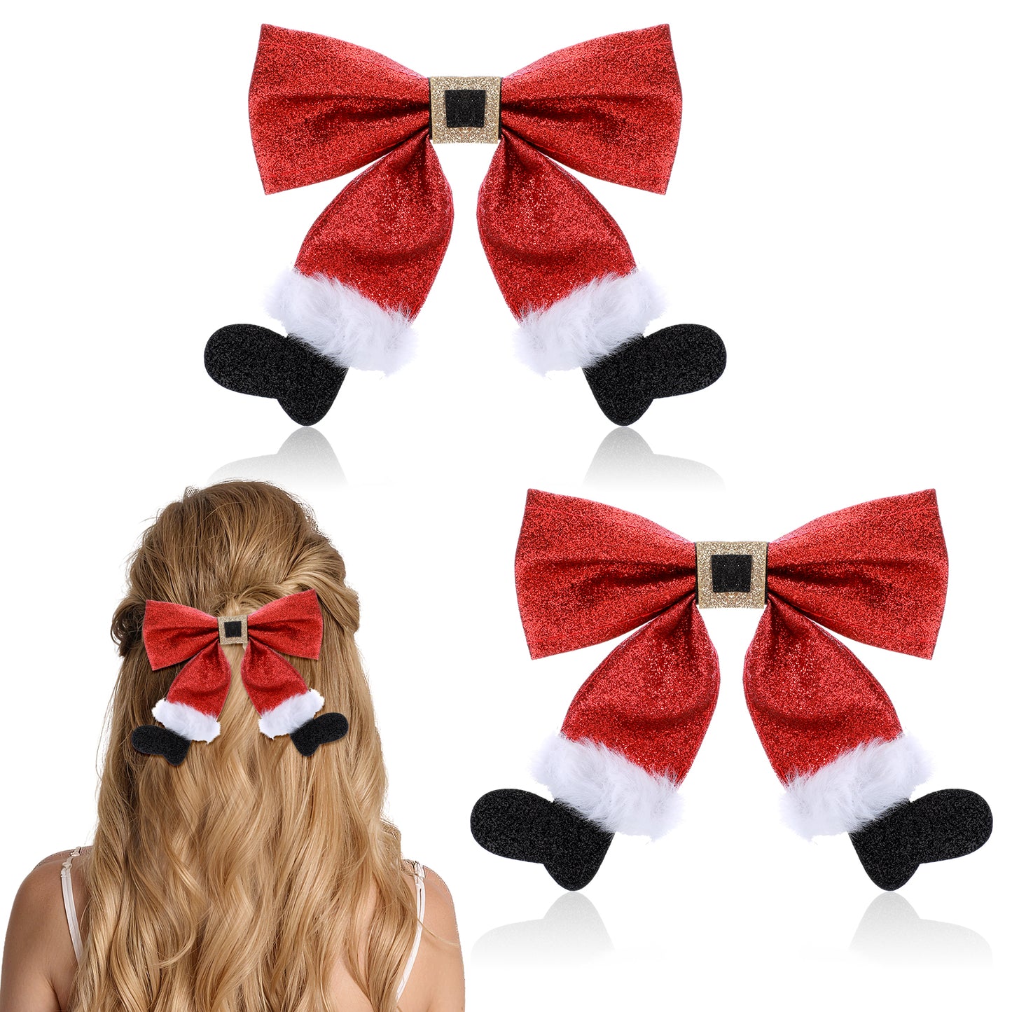 GEEHUA 2Pcs Christmas Hair Clip, Large Glitter Bow Clips Red Bow Hairpin Sparkly Sequin Hair Bows Barrettes Christmas Hair Accessories for Girls Women Party Gifts