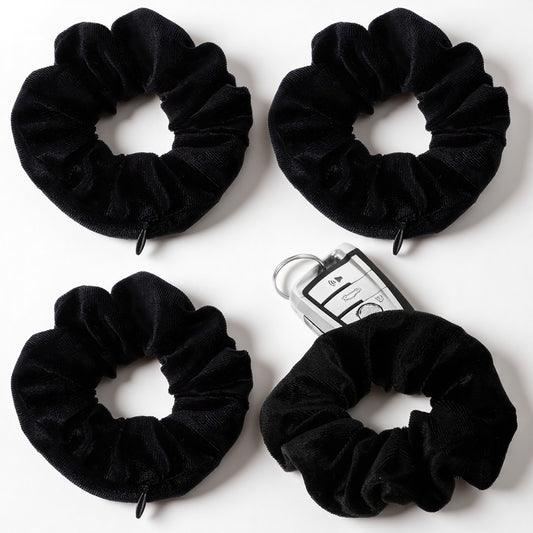 HJZHII 4PCS Pocket Scrunchie, Velvet Hidden Pocket Scrunchies Velvet Hair Scrunchies Hair Ties Soft Black Scrunchie with Zip Pockets Hairs Accessories Ponytail Holders Stash for Women Girls