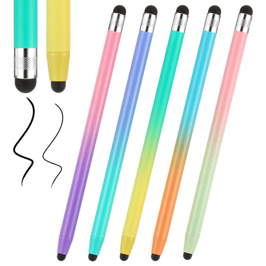 HJZHII Stylus Pens for Touchscreen, 2-in-1 Tablet Pen High Precision Sensitivity Stylus Pen Compatible with All Capacitive Touch Screen Smartphones, Gradient Color, Fine Point(5pcs, Multicolor)