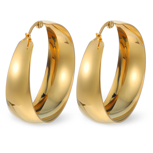 MBAIYO 1Pair Gold Hoop Earrings for Women, 40mm Thick Gold Hoop Earrings Lightweight Big Gold Plated Earring Jewelry Gift for Women