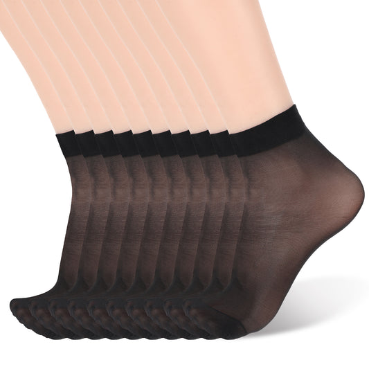 JIEYAO 10 Pair Women's Ankle High Sheer Socks, Sheer Ankle Nylon Socks One Size Soft Stocking Socks for Women(Black)