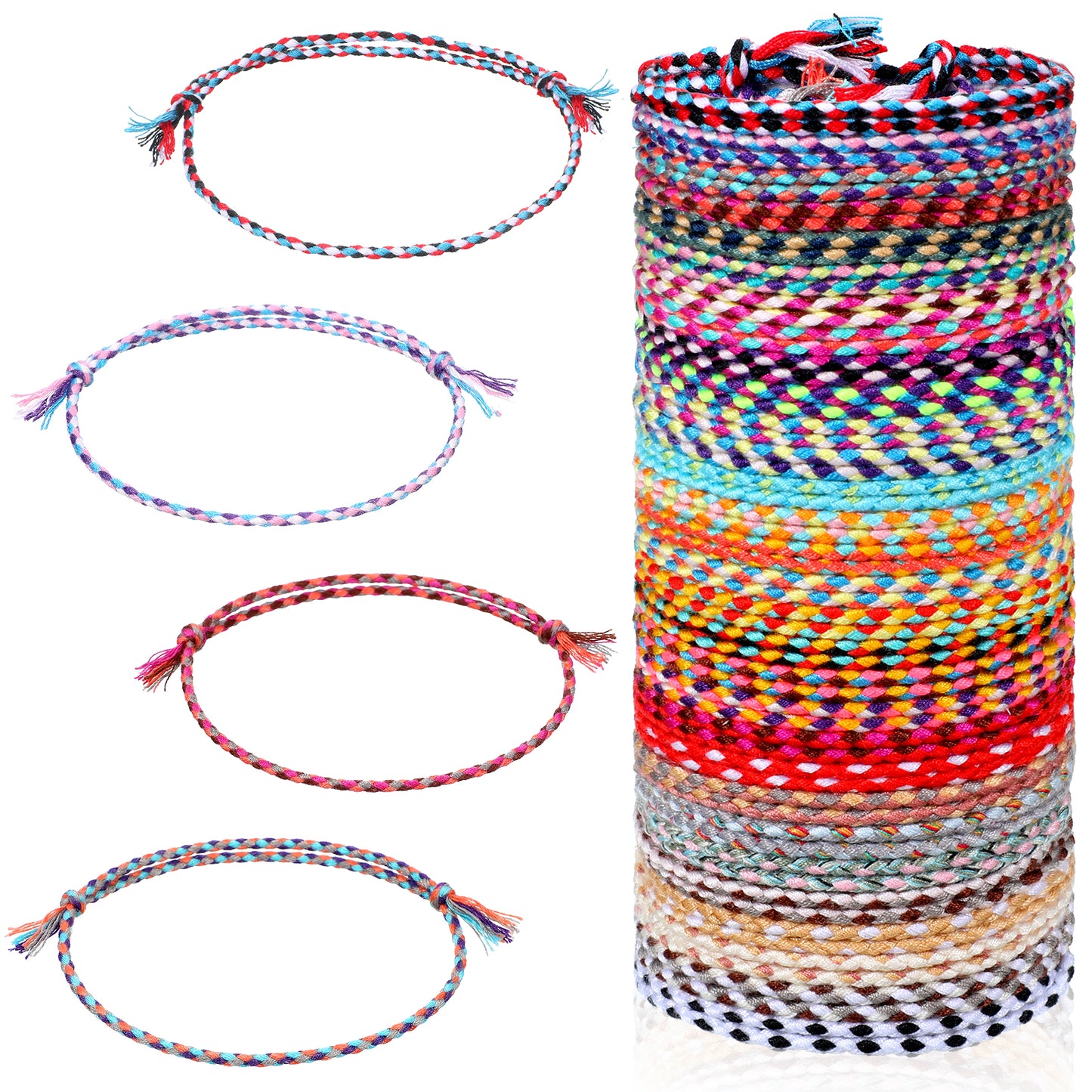 HJZHII 30Pcs Woven Wrap Friendship Bracelets, Handmade Boho Braided Friendship Bracelet Colorful Adjustable String Bracelets for Women Matching Accessory