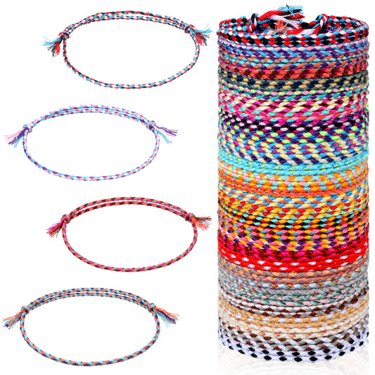 HJZHII 30Pcs Woven Wrap Friendship Bracelets, Handmade Boho Braided Friendship Bracelet Colorful Adjustable String Bracelets for Women Matching Accessory