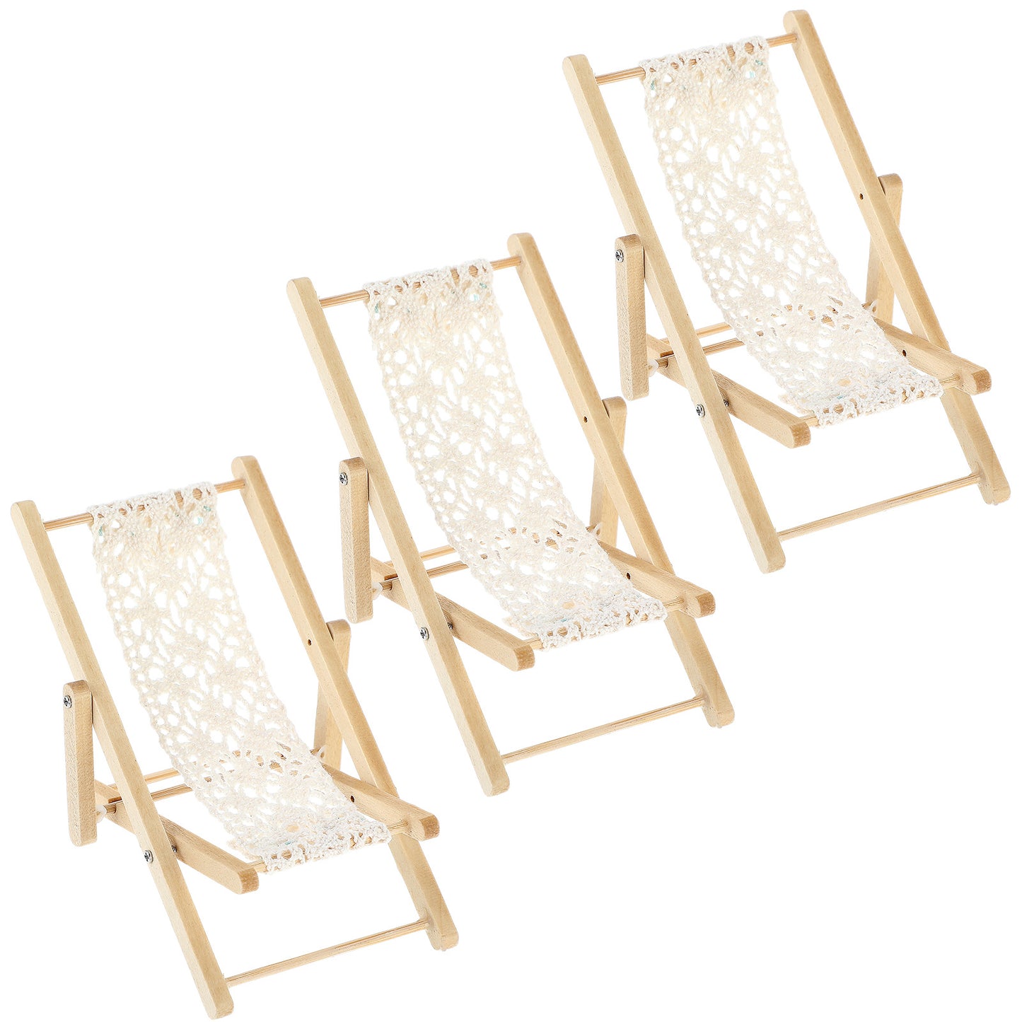 Giantree Miniature Dollhouse Beach Chair, 3 Pieces 1:12 Wooden Mini Folding Beach Chair Leisure Chair, Dolls House Mini Deck Chair Dollhouse Furniture Accessories for Indoor Outdoor