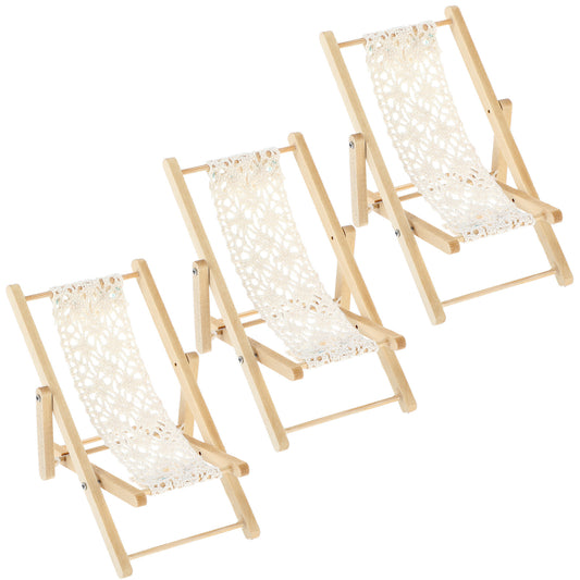 Giantree Miniature Dollhouse Beach Chair, 3 Pieces 1:12 Wooden Mini Folding Beach Chair Leisure Chair, Dolls House Mini Deck Chair Dollhouse Furniture Accessories for Indoor Outdoor