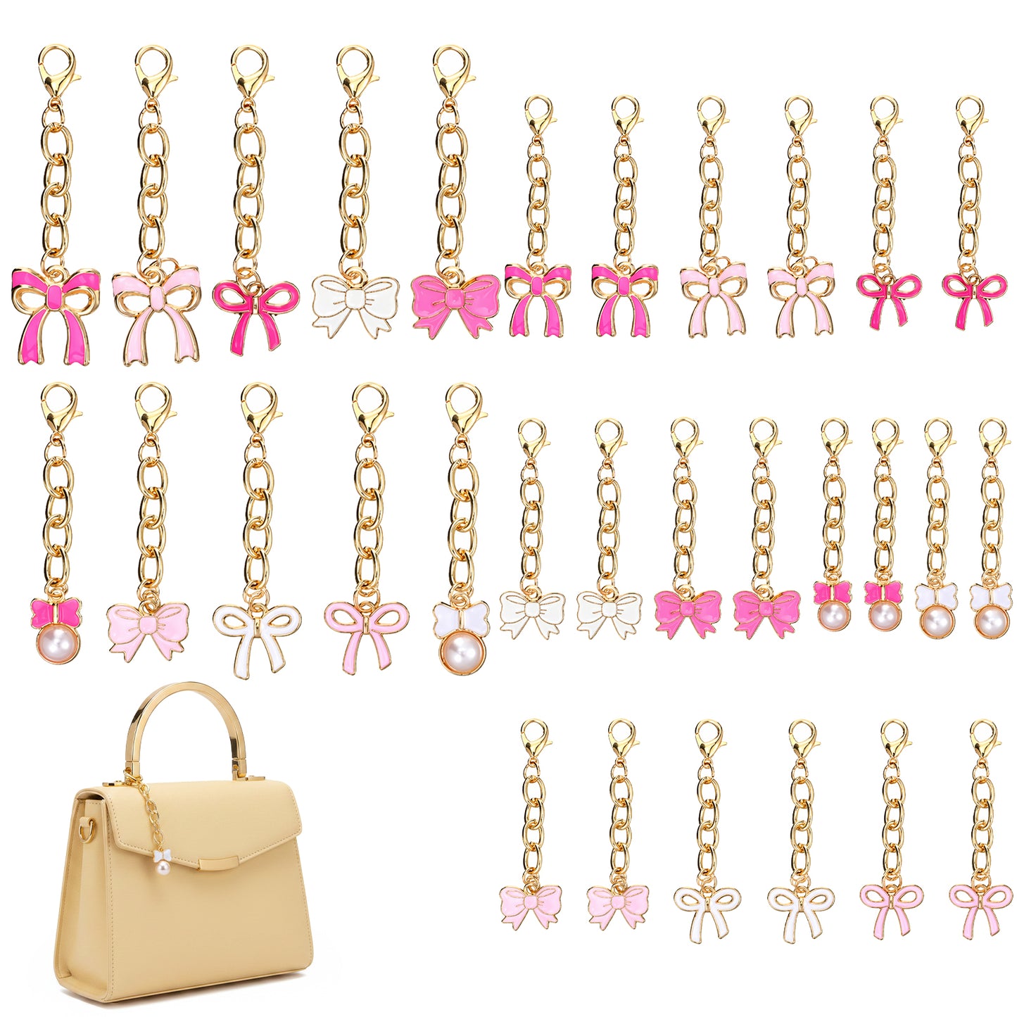 SULIKJHUI Bow Keychain Bulk 30 Pcs, Pink Bow Party Favors, Zinc Alloy Bowknot Keyrings for Women, Girls Birthday Gifts & Wedding Favors (10 Styles, 6cm)