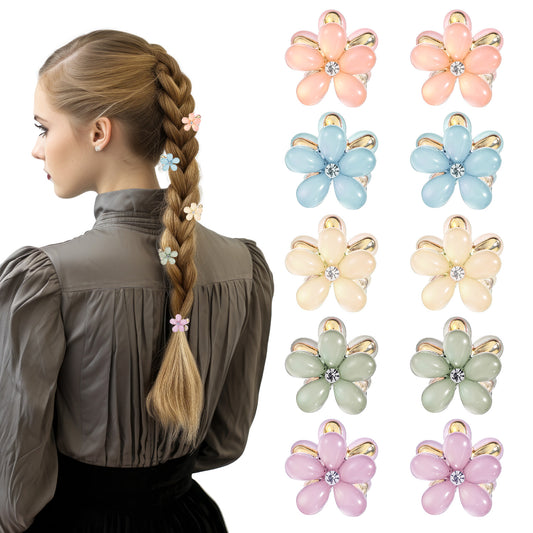 Jeffdad 10Pcs Cute Resin Gradient Cat Eye Flower Mini Hairpin Crystal-Adorned Mini Hair Barrettes for Girls and Women