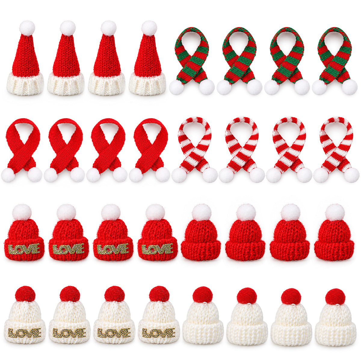Amaxiu 32Pcs Mini Knit Hat Christmas Scarf Set, Mini Santa Hats for Crafts