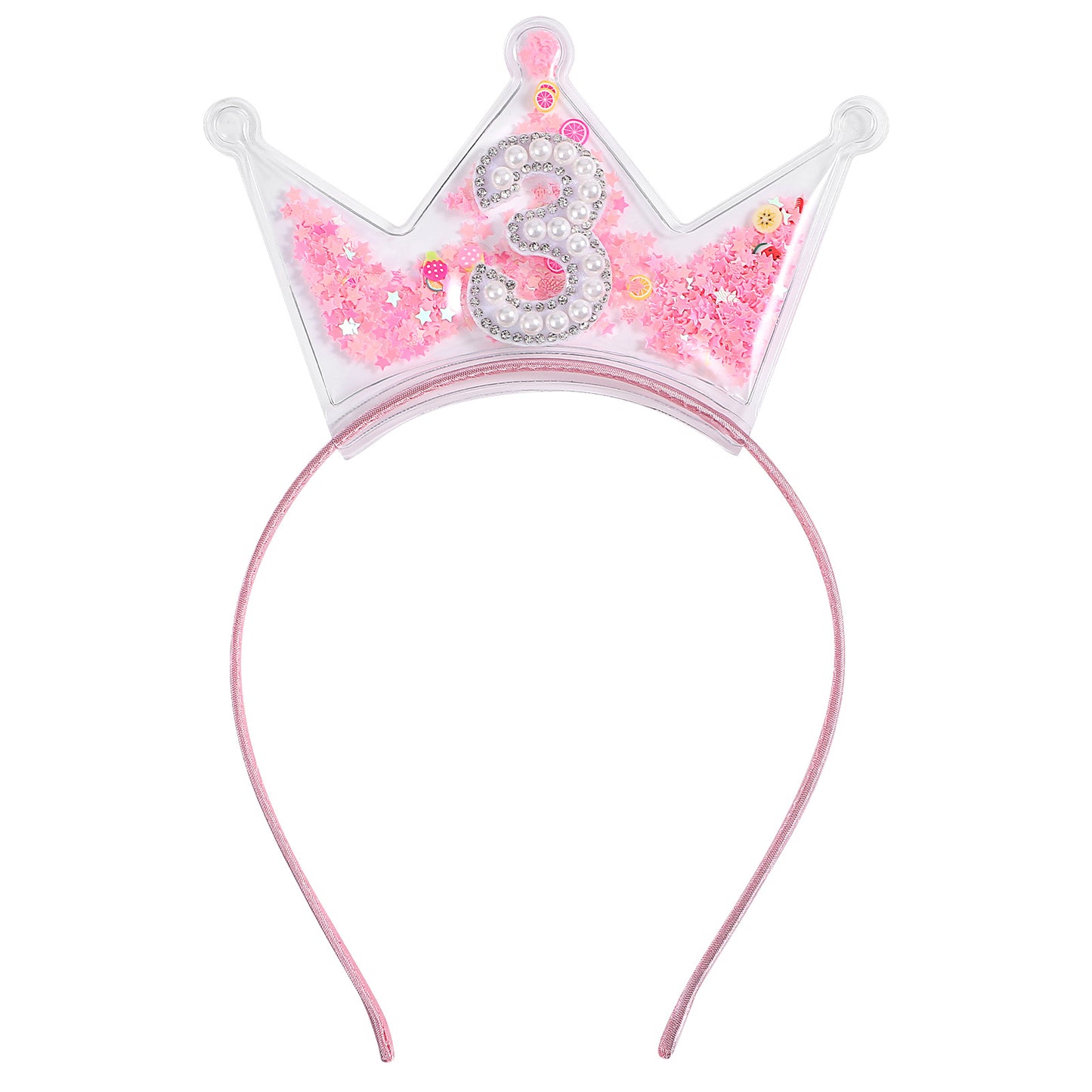 DOPENSPI 3rd Birthday Crown Headband for Girls mit Star and Pearl, 3rd Birthday Decorations for Girl Glitter Toddler Birthdays Headband Pink Princess Crown with Numbers(3 years)