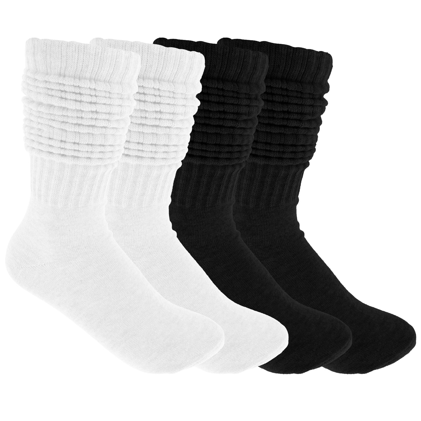 Molain Slouch Socks for Women 2 Pairs Scrunch Knee High Boot Socks Cotton Knit Boot Socks Long Soft Winter Stacked Socks for Woman(White,Black)