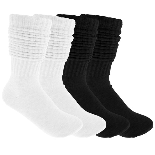 Molain Slouch Socks for Women 2 Pairs Scrunch Knee High Boot Socks Cotton Knit Boot Socks Long Soft Winter Stacked Socks for Woman(White,Black)