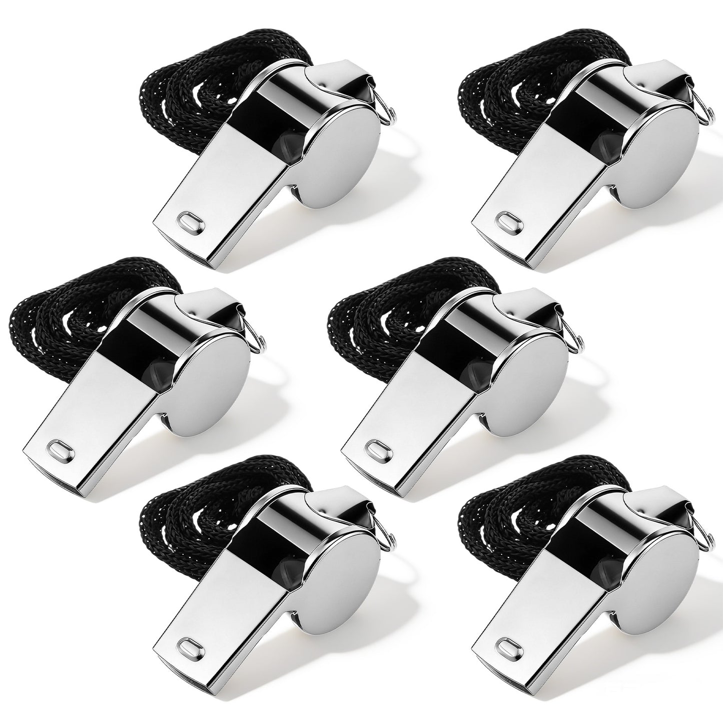 TIESOME 6 Pcs Coaching Whistle, Stainless Steel Whistles for Adults With Lanyard, Very Loud Coach Referee Whistle for Sports, PE Teachers, Basketball, Volleyball, Personal Safety (Silver)