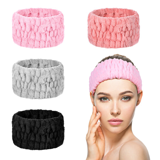 JIYIN 4 PCS Spa Headband for Women, Soft Face Washing Headband Elastic Facial Makeup Headband Absorbent Wrist Towels for Washing Face Beauty Skincare