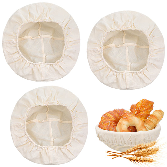 JJUNW 3 Pcs Cotton Bread Proofing Covers, Sourdough Bowl Cover, Reusable Cloth Bowl Cover for Banneton Baskets Washable Compatible with Round/Oval Banneton Baskets
