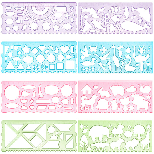 HJZHII 8PCS Drawing Stencils Set for Kids, Animal-Shaped Stencils Template Plastic Clear Ruler Patterns Drawing Templates Drafting Tool for Kids Crafts
