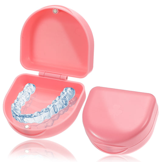 HJZHII Retainer Case Denture Box, Mouth Guard Case, Orthodontic Dental Case Magnetic Slim Braces Case Teeth Aligner Case Portable Gum Shield Box Night Guard Case Container Storage Holder (Pink)
