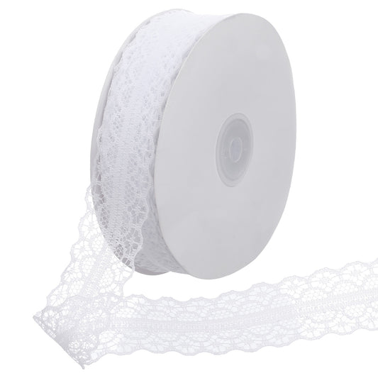 JJUNW 50 Yards Lace Trim Ribbon, 1.2 Inch Wide Vintage Lace Ribbons, Laces Decorative Ribbon for Sewing Wavy Edge Flower Hollow for Gift Wrapping Flower Wedding Decoration & DIY Crafts(Beige)