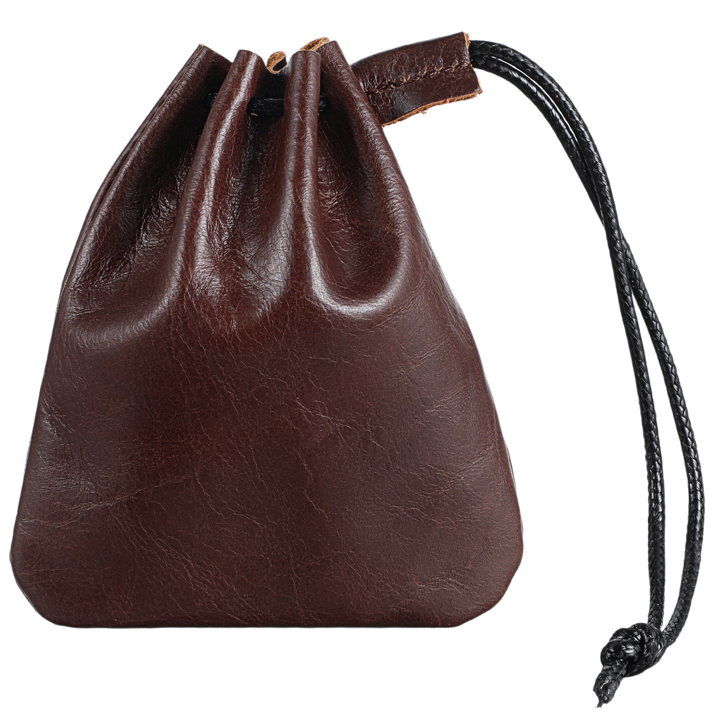 TIESOME 1 Pcs Leather Pouches, Drawstring Cowhide Bag, Small Waterproof Vintage Leather Pouch for Earphone Jewelry(Dark Brown)