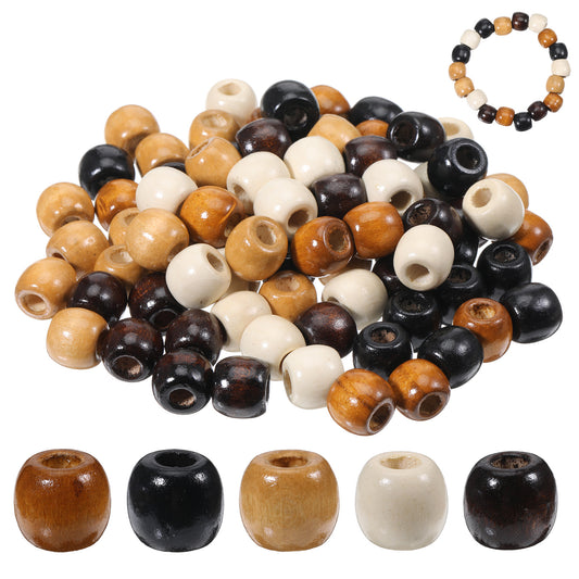 HJZHII 200Pcs Barrel Woodens Beads Large Hole Barrel Wood Bead for Craft