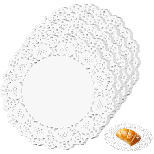 Bewudy 150 Pcs Paper Lace Doilies, 6.5 inch Round White Paper Doilies, Disposable White Lace Doilies for Buffet Cake Fried Food Party Wedding Tableware Decoration(6.5 inch)