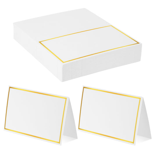 LIQWEI 50Pcs Place Cards, Table Name Cards with Gold Foil, Place Card for Table Setting Food Labels for Party Buffet, Wedding Places Card Tent Carded for Dinner Parties,Events, Bridal Shower(White)