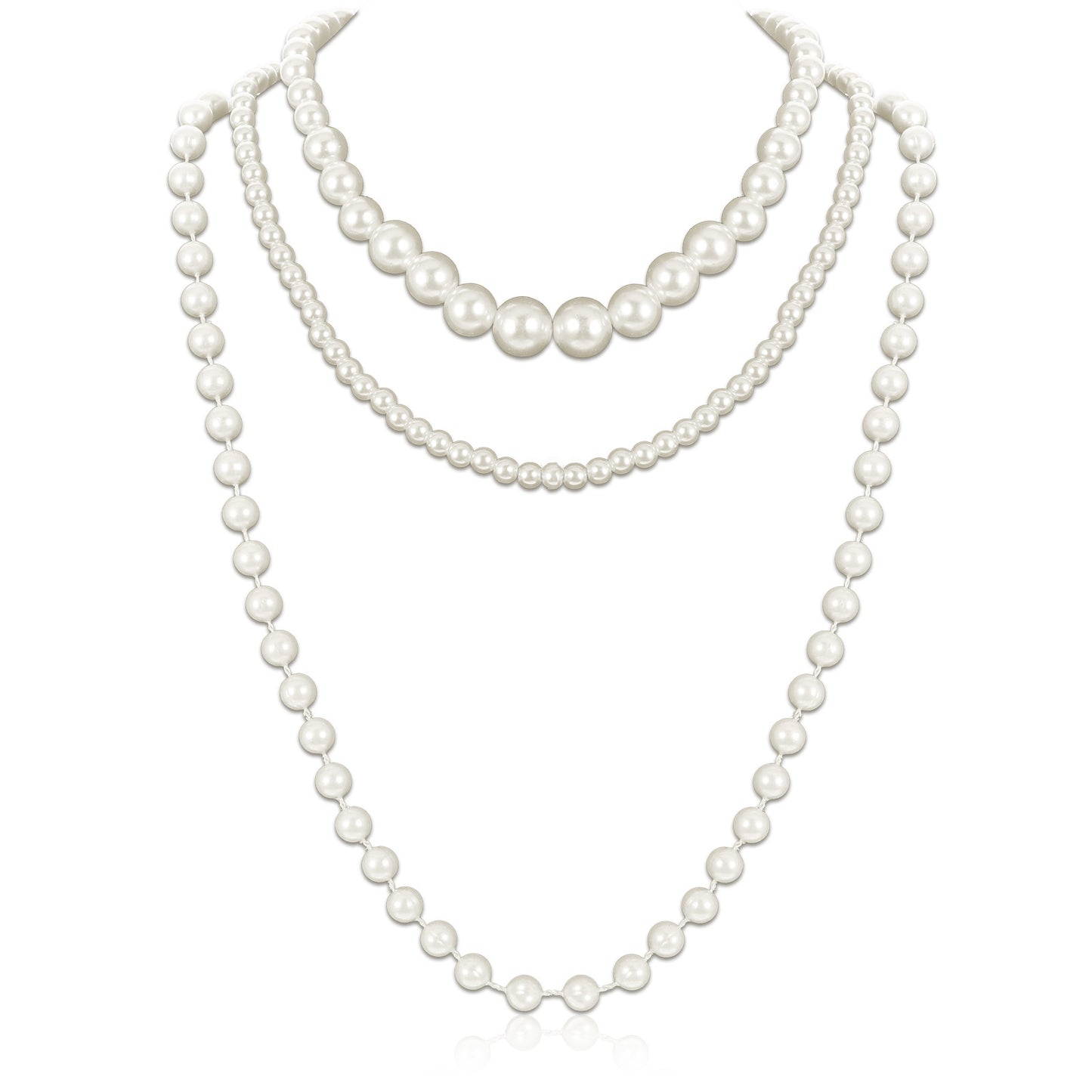 HJZHII 6PCS Long Pearl Necklace, Vintage Elegant Faux Pearl Necklace Flapper 1920s Pearl Accessories Fashion Strand Layered Necklace Gatsby Costume Jewelry for Wedding Party Prom