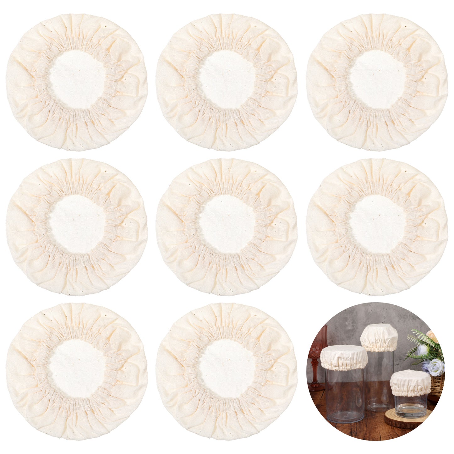 WJIAAA Sourdough Jar Cover,8 Pack Mason Jar Cloth Covers Reusable Linen Covers Cloth for Sourdough Starter Container for 3-4 Inch Mouth White