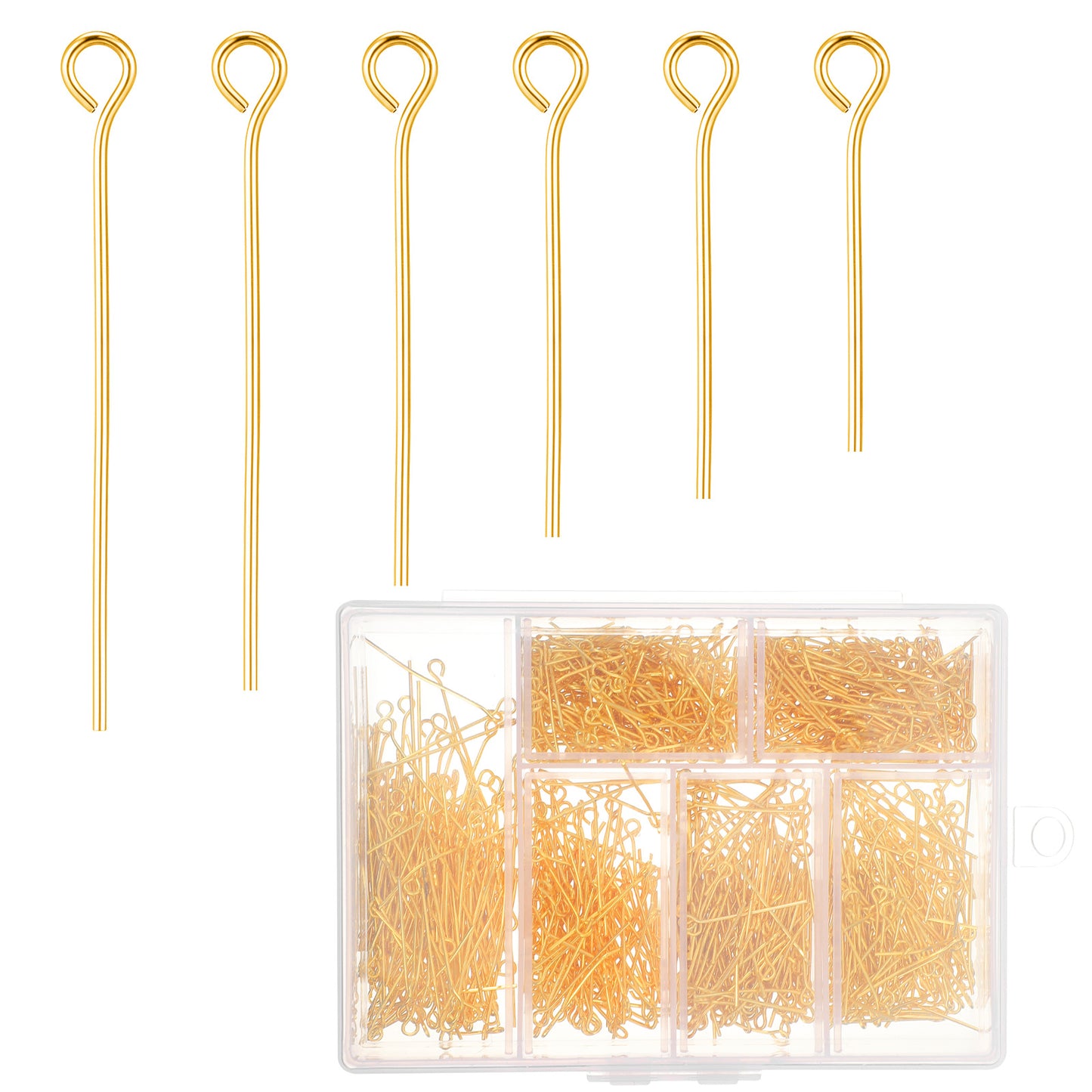 WJIAAA 1200 Pcs Eye Pins for Jewelry Making - 6 Sizes (18/20/23/25/28/31mm) Mini Metal Open Eye Head Pins, DIY Craft Supplies for Beading Earrings Necklaces Bracelets