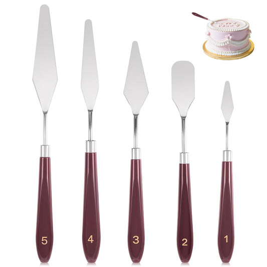 Giantree 5 Pieces Cake Cream Spatula, Stainless Steel Cake Spatula with Frosting Icing Decorating Knife, Art Painting Baking Pastry Tool Palette Knife for Cake Fondant Chocolate