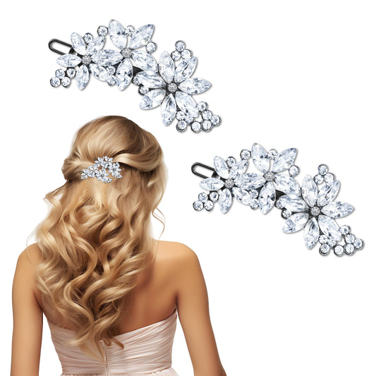 LXUEJIE 2 Pcs Rhinestone Hair Clips, Silver Crystal Hair Clips Wedding Hair Pins for Bridal Brides Women