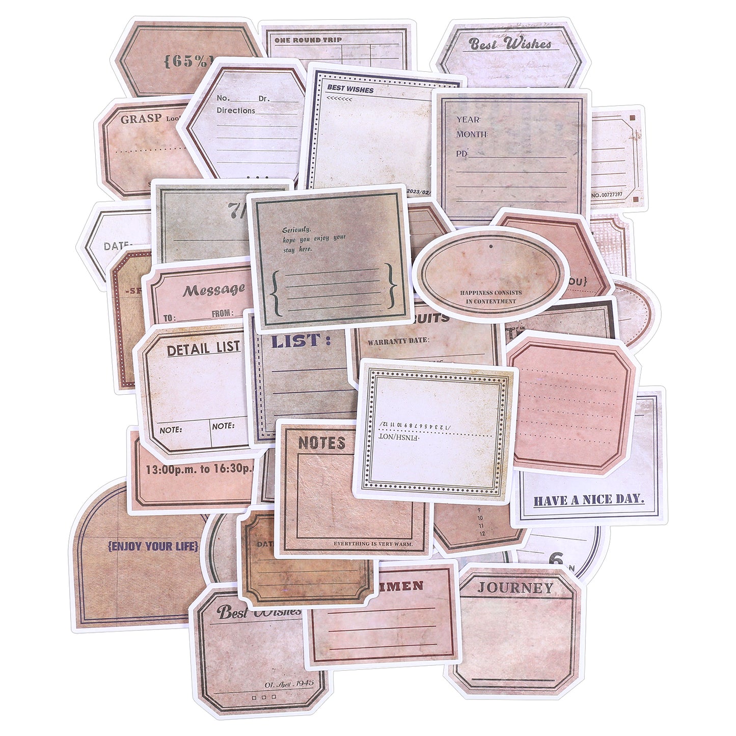 JIEYAO 80 Pcs Vintage Scrapbook Paper Stickers, Retro Label Stickers for Scrapbooking, Aged Writing Paper Stickers Aesthetic Junk Journal Supplies Aesthetic Stickers in Brown Tones for DIY Crafts(B)