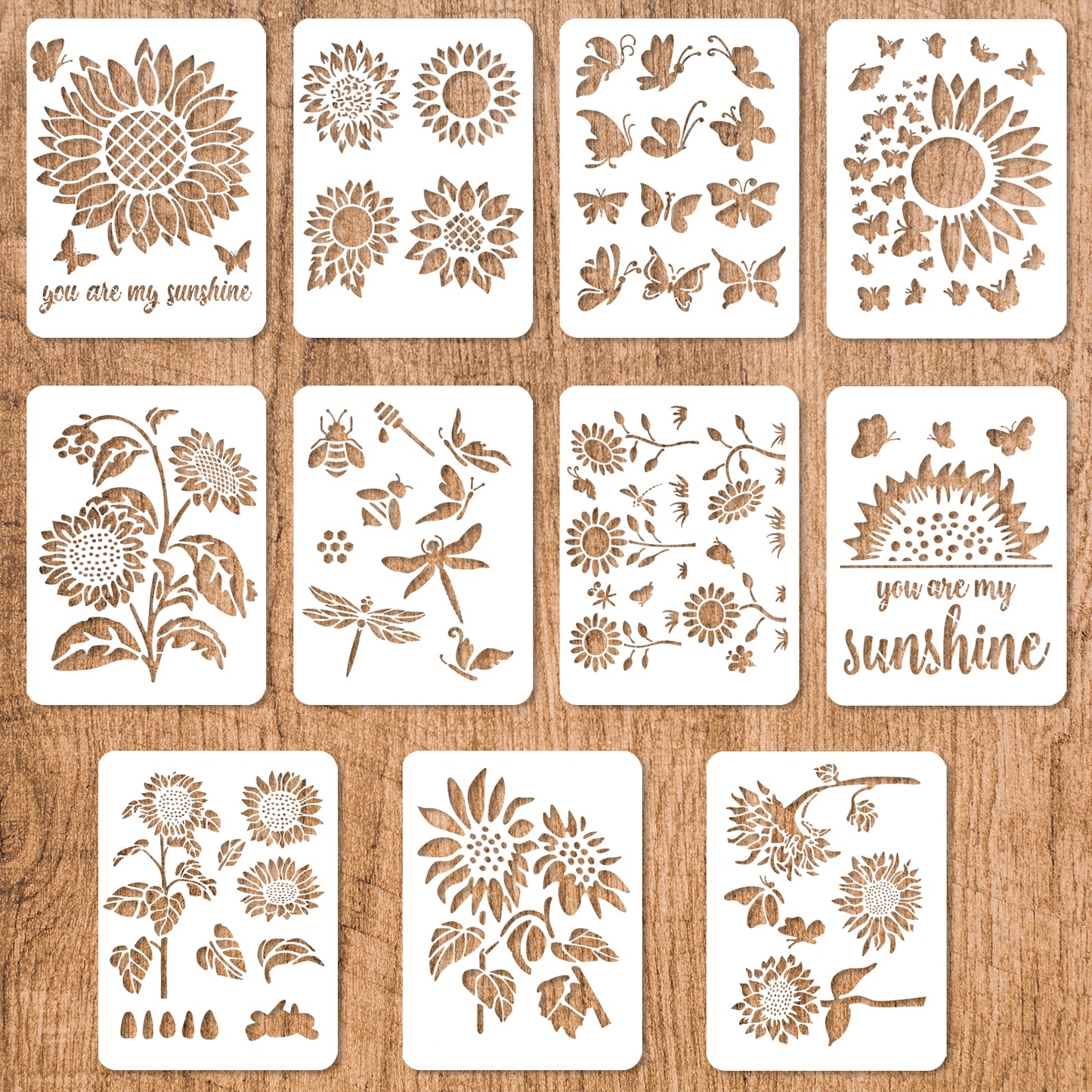GEEHUA 11Pcs Large Sunflower Stencils, 11x8.3inch Reusable Painting Stencils Flower Painting Templates Floral Drawing Templates for Crafts Canvas Furniture Wall Drawing Card Making Pattern Decoration