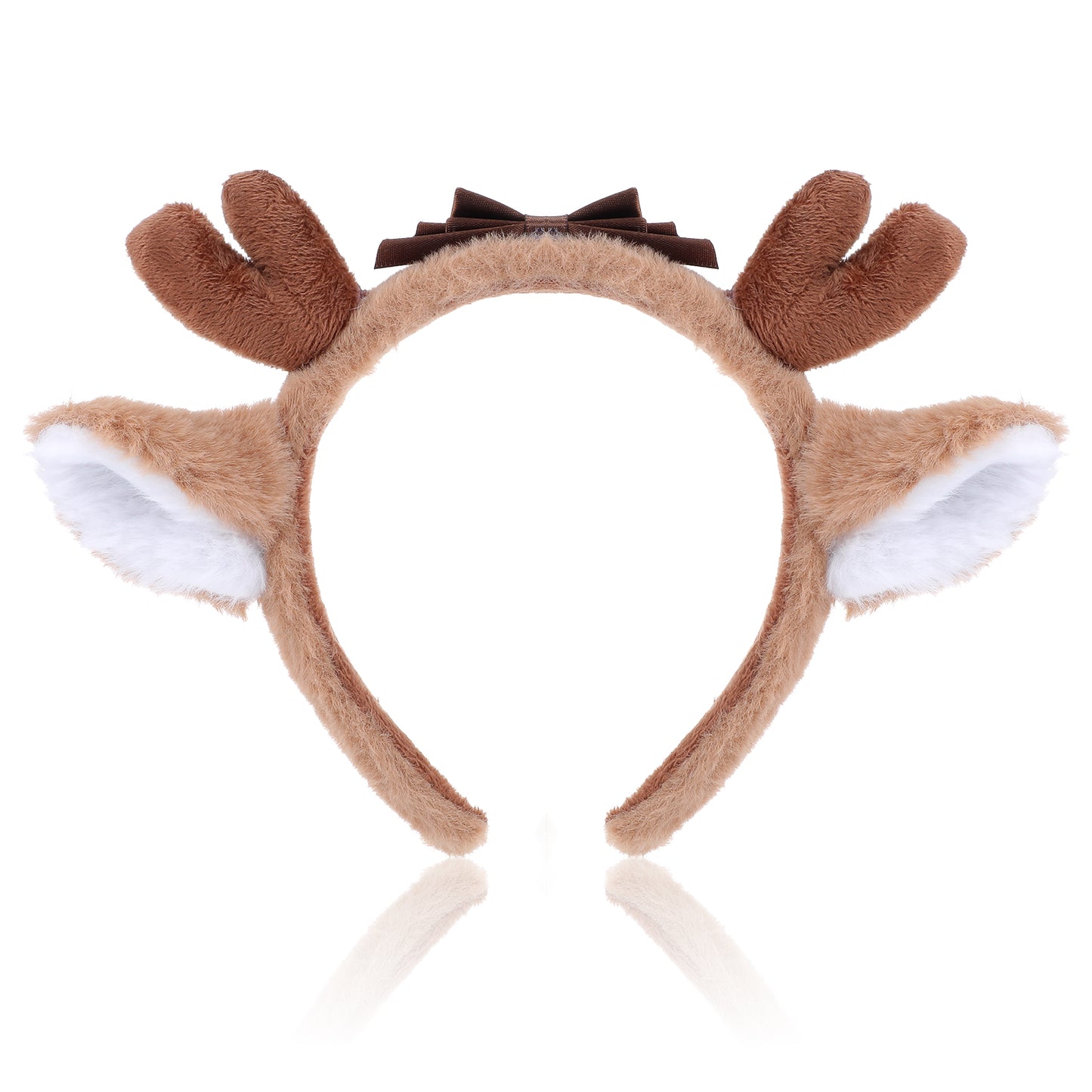 JIEYAO Christmas Reindeer Antler Headband, Cute Plush Deer Ear Head Accessories Party Cosplay Deer Costume with Bow for Women