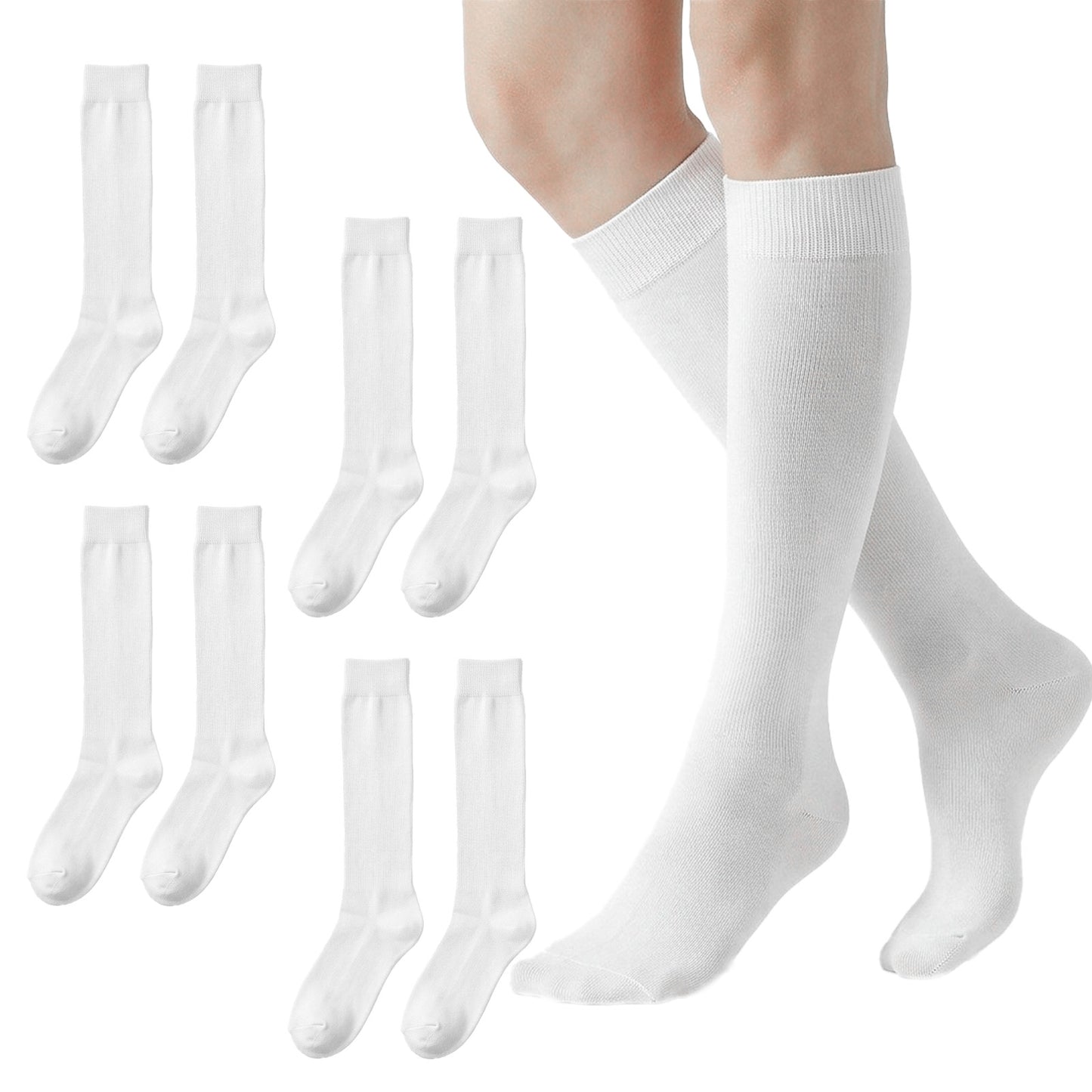 Cobee 4 Pairs Women's Knee High Socks, Soft Knee Length Socks for Women with Breathable Fabric for Women(White)