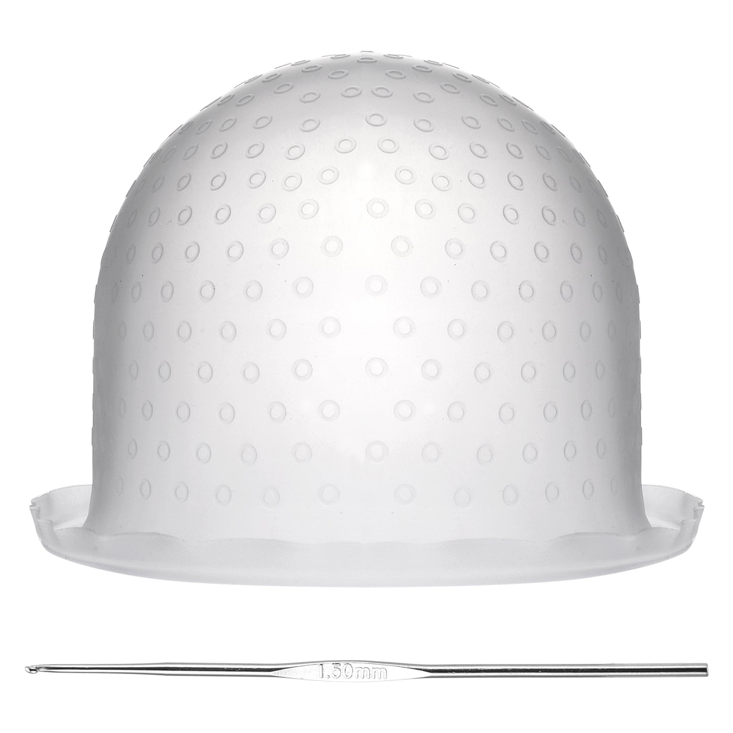 MBAIYO Punched Silicone Highlight Hair Cap with Needle, Professional Reusable Highlighting Poked Hole Cap for Color Hair Salon Hairdressing Dyeing Staining Tools for Women and Men(White)