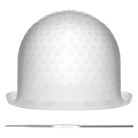 MBAIYO Punched Silicone Highlight Hair Cap with Needle, Professional Reusable Highlighting Poked Hole Cap for Color Hair Salon Hairdressing Dyeing Staining Tools for Women and Men(White)