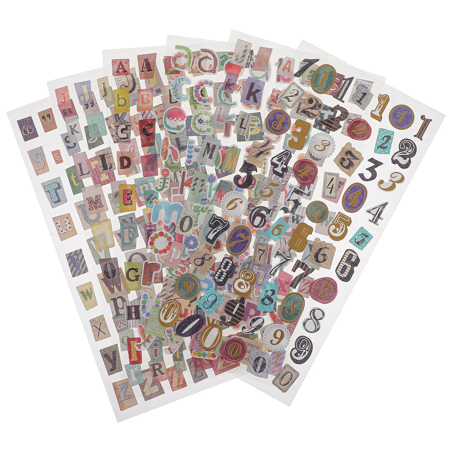 YUXMU 24 Sheet Vintage Stickers, Letters Number Stickers Graffiti Scrapbooking Self Adhesive Decals Alphabet Scrapbook for DIY Art Album Paper Crafts